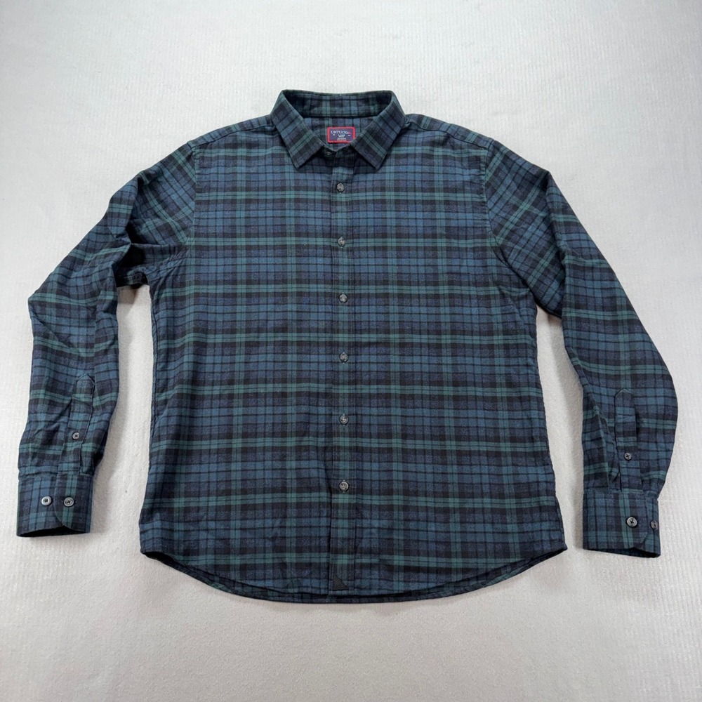 UNTUCKit Vallone Button Down Mens Large Green Blue Plaid Slim Fit Flannel 40328